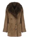 Betta Corradi Faux-fur Collar Double-breasted Coat In Green