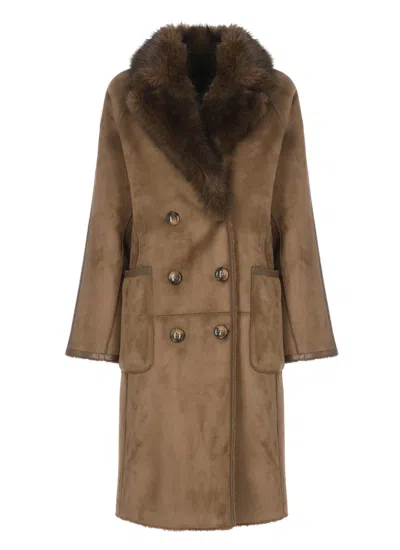 Betta Corradi Synthetic Leather Reversible Coat In Brown