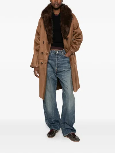 Betta Corradi Double-breasted Faux-fur-collar Coat In Brown
