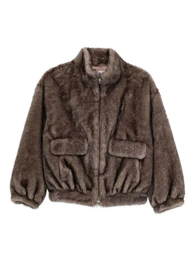 Betta Corradi Plush Faux Fur Cropped Jacket In Brown