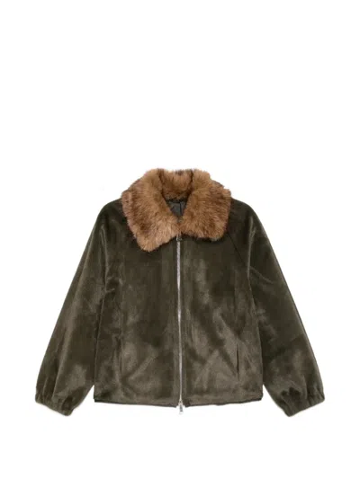 Betta Corradi Faux-fur Collarless Jacket In Green
