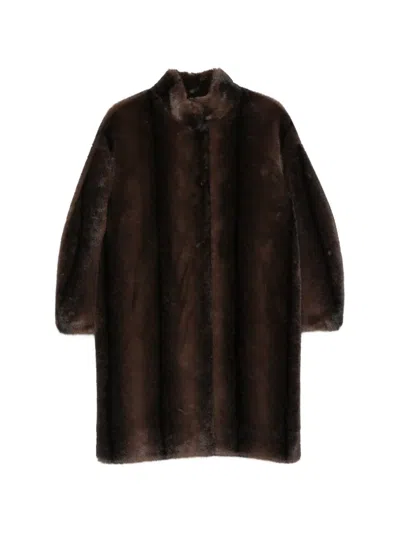 Betta Corradi Faux-fur Funnel-neck Coat In Brown