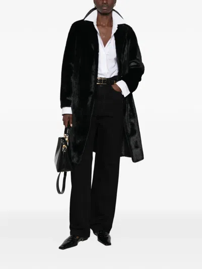 Betta Corradi Faux-fur Notch-lapel Coat In Black
