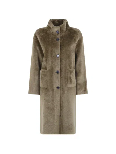 Betta Corradi Faux-fur Single-breasted Coat In Green