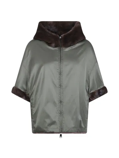 Betta Corradi Faux-fur Trim Zip-up Coat In Gray