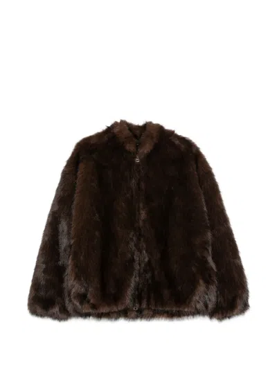 Betta Corradi Faux-fur Zip-up Coat In Brown