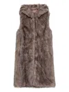 Betta Corradi Hooded Sleeveless Coat In Plush Faux Fur In Gray