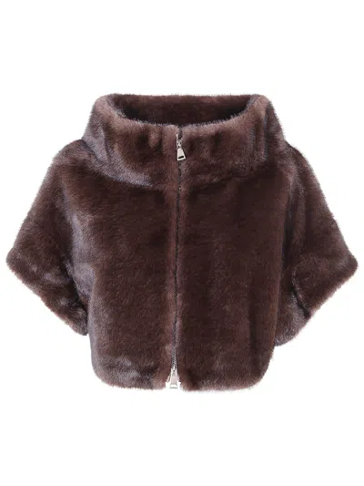 Betta Corradi "mink" Cache Coueur Zip Jacket In Brown