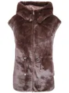 Betta Corradi "mink" Hooded Full Zip Sleeveless Jacket In Brown