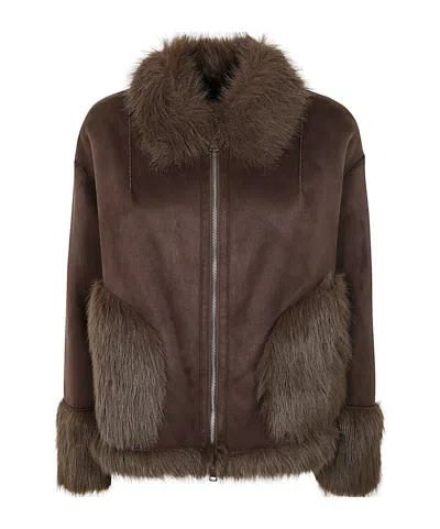 Betta Corradi Brown Jacket With Zip And Fur