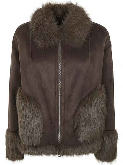 Betta Corradi Brown Jacket With Zip And Fur