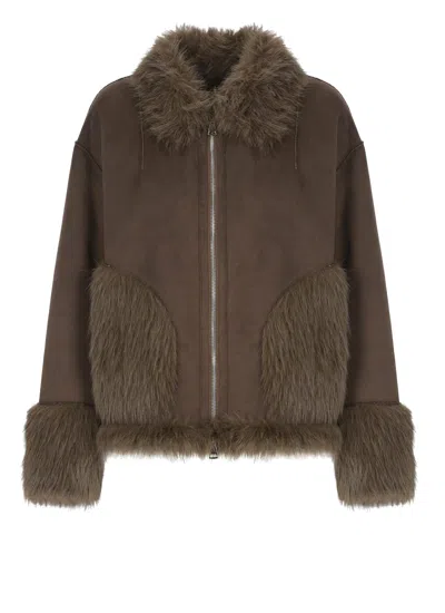 Betta Corradi Brown Jacket With Zip And Fur