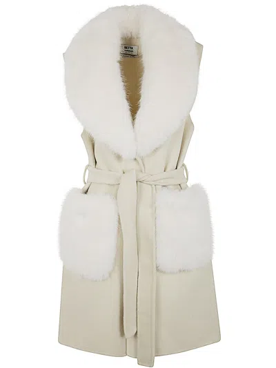 Betta Corradi Waistcoat Fur Neck And Pockets In Beige