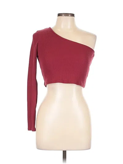 Pre-owned Better Be Long Sleeve Top Burgundy One Shoulder Neckline Tops