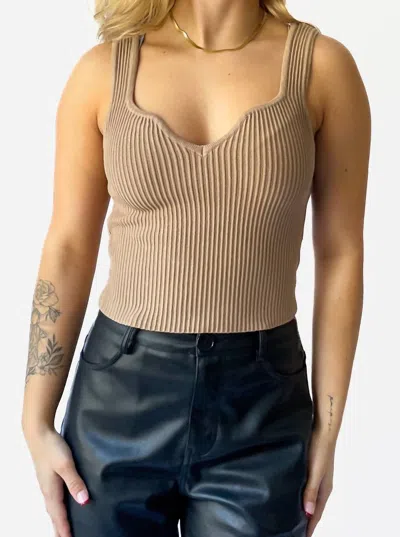 Better Be Sweetheart Stretch Rib Crop Tank In Taupe In Grey