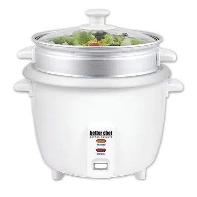 Better Chef 10 Cup Rice Cooker With Food Steamer Attachment In White
