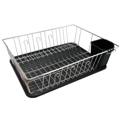 Better Chef 16 Inch Chrome Dish Rack With Black Draining Tray In Gray