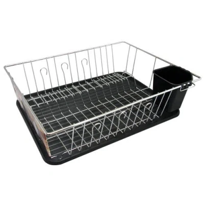 Better Chef 16in Chrome Dish Rack With Black Draining Tray