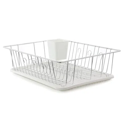 Better Chef 16-inch Dish Rack In White With Cutlery Holder In Silver