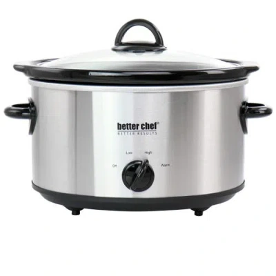 Better Chef 4 Quart Oval Stainless Steel Slow Cooker With Removable Stoneware Crock In Silver