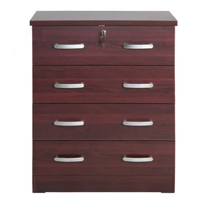 Better Home Products Cindy 4 Drawer Chest Wooden Dresser With Lock In Mahogany In Brown