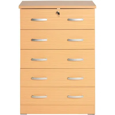 Better Home Products Cindy 5 Drawer Chest Wooden Dresser With Lock Beech (maple) In Yellow