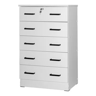 Better Home Products Cindy 5 Drawer Chest Wooden Dresser With Lock In White