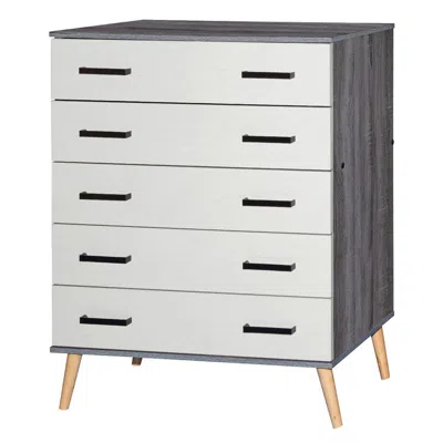 Better Home Products Eli Mid-century Modern 5 Drawer Chest Charcoal Oak & Silver Oak In Gray