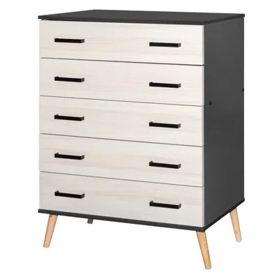 Better Home Products Eli Mid-century Modern 5 Drawer Chest Dark Gray & Honey Oak In White