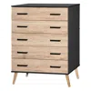 Better Home Products Eli Mid-century Modern 5 Drawer Chest Dark Gray & Natural Oak