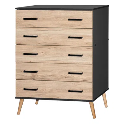 Better Home Products Eli Mid-century Modern 5 Drawer Chest Dark Gray & Natural Oak In Brown