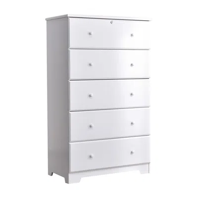 Better Home Products Isabela Solid Pine Wood 5 Drawer Chest Dresser In White
