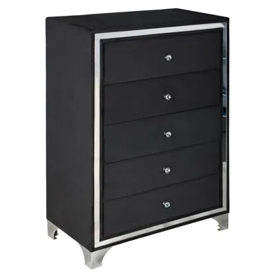 Better Home Products Monica Velvet Upholstered 5 Drawer Chest Dresser In Black
