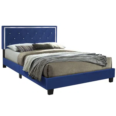 Better Home Products Monica Velvet Upholstered King Platform Bed In Blue