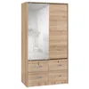 Better Home Products Sarah Double Sliding Door Armoire With Mirror Natural Oak