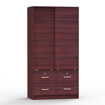 Better Home Products Sarah Modern Wood Double Sliding Door Armoire In Mahogany In Brown