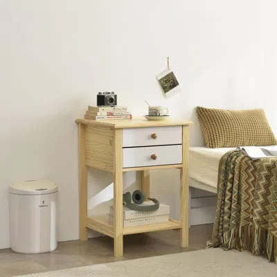 Better Home Products Solid Pine Wood 2 Drawer Nightstand In White & Natural In Neutral