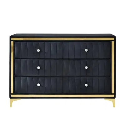 Better Home Products Velvet 6 Drawer Dresser With Gold Legs And Trim