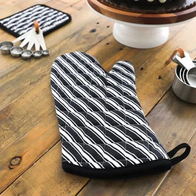 Better Houseware Striped Cotton Oven Mitt In Black