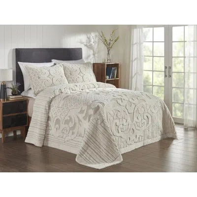 Better Trends Ashton Collection 100% Cotton Chenille Bedspread Set, Traditional Tufted Medallion Bedding With Matc In Beige