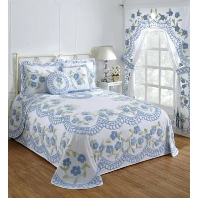 Better Trends Bloomfield 100% Cotton Chenille Coverlet/bedspread Machine Washable Ultra Soft Floral Pattern All Se In Blue