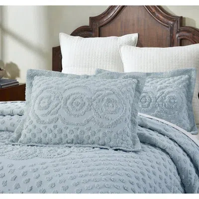 Better Trends Heirloom 100% Cotton Chenille Tufted Pillow Sham, Medallion Design, Soft Breathable Decorative Pillo In Blue