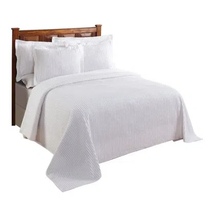 Better Trends Jullian Collection 100% Cotton Tufted Bedspread Set, Classic Stripe Coverlet With Matching Sham, Oek In White