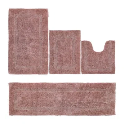 Better Trends Lux  Premium 100% Cotton 4 Piece Bath Rug Sets, Machine Washable, Super Absorbent & Tufted Weave Rev In Pink