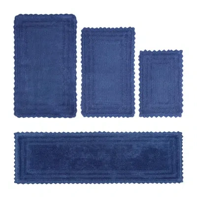 Better Trends Rasika 100% Cotton Tufted 4  Piece Bathroom Rug Set, Reversible, Super Absorbent & Extra Soft Machin In Blue