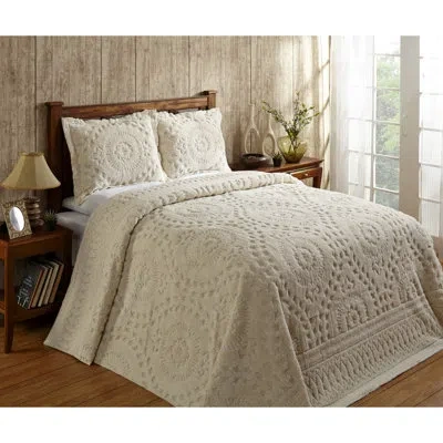 Better Trends Rio 100% Cotton Chenille Tufted Bedspread, Traditional Medallion Design, Soft Breathable All-season  In Ivory