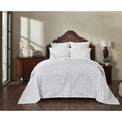 Better Trends Rylee 100% Cotton Chenille, Soft & Breathable Floral Design, Luxurious All Season Comfort, Machine W In White
