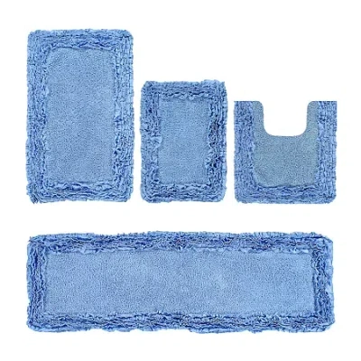 Better Trends Shaggy Border Mat Bath Rug In Blue