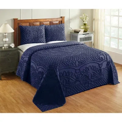 Better Trends Trevor Bedspreads 100% Cotton Chenille - Traditional Medallion Bedding Set, Luxurious All Season Com In Navy