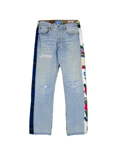Better With Age Esther Mixed Media Patchwork Denim Jeans In Blue